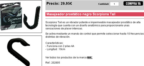 Masajeador prostático negro Scorpions Tail